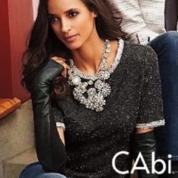 cabi 542 coco shell black knit rear zip top short sleeve sweater size small - Picture 2 of 8